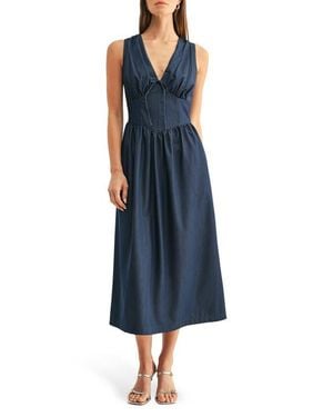 Adelyn Rae Arabelle Corset Chambray Midi Dress - Blue