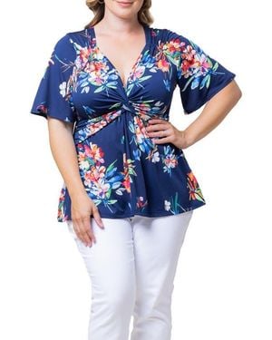Kiyonna Abby Twist Front Top - Blue