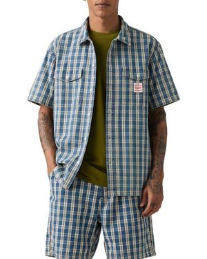 Levi's Worker Oversize Check Short Sleeve Button-Up Shirt - Blue