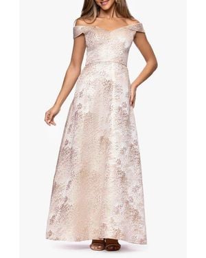 Xscape Evenings Jacquard Metallic Off The Shoulder Ballgown - Pink