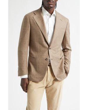 Thom Sweeney Unstructured Single Breasted Plaid Cashmere Sport Coat - Brown