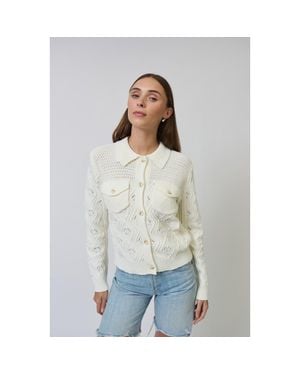 Central Park West Allie Mixed Stitch Button Down Sweater - Gray