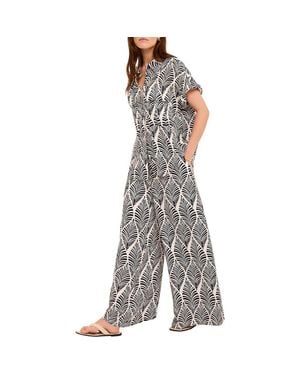 Mint Velvet Leaf Print Wide Leg Pants - Gray