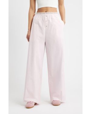 BP. Lace Waist Pinstripe Cotton Boxer Pants - Pink