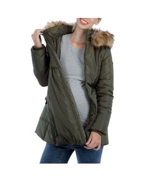 Modern Eternity Maternity Convertible Maternity Puffer Jacket With Faux Fur Trim - Green