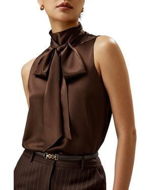 LILYSILK Sleeveless Tie-Neck Silk Blouse - Brown