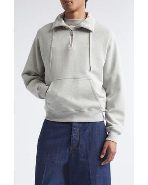Ami Paris Ami De Coeur Embroidered Quarter Zip Pullover - Gray