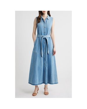 Kobi Halperin Addison Sleeveless Raw Hem Denim Shirtdress - Blue