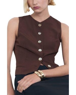 Mango Suit Waistcoat With Buttons - Brown