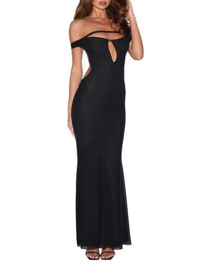 princess polly baby blue dress Tiger Mist Kerrigan Bardot Keyhole Open Back Strap Detail Fishtail Maxi  Dress in Black