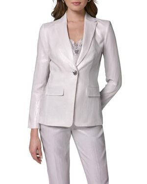 Donna Karan One-Button Linen Blazer - White