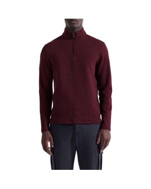Bugatchi Waffle Quarter Zip Cotton Blend Pullover - Purple