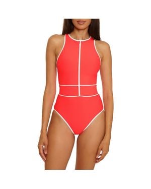 Becca Bali Boho Contrast Binding One-Piece Swimsuit - Red