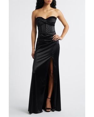 Emerald Sundae Ruched Corset Strapless Gown - Black