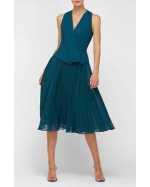 Kay Unger Orella Pleated Mixed Media Cocktail Dress - Blue