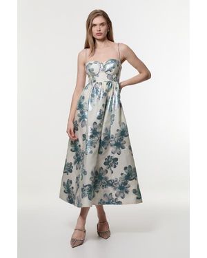 Karen Millen Metallic Jacquard Midi Dress - Blue