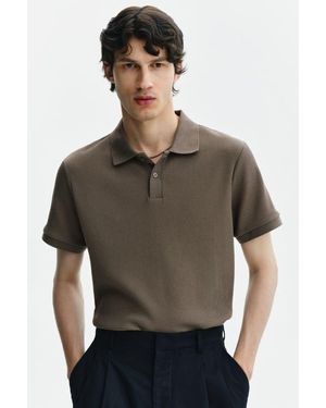 H&M Slim Fit Waffle-Knit Polo Shirt - Gray