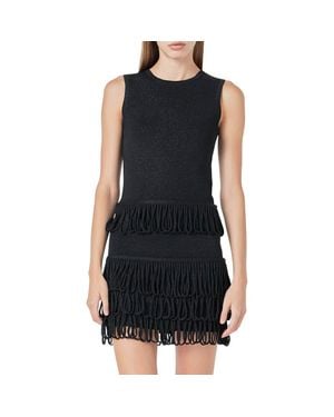 Endless Rose Metallic Knit Loop Fringe Tank - Black
