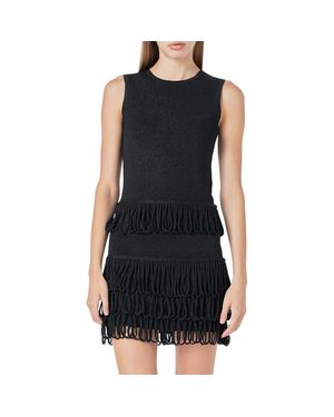 Endless Rose Metallic Knit Loop Fringe Tank - Black