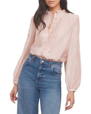 Mint Velvet Embroidered Ruffle Blouse - Blue