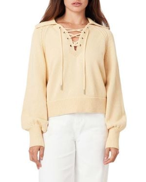 Habitual Lace-Up Cotton Sweater - Natural