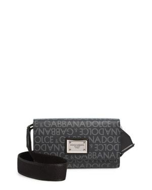 Dolce & Gabbana Logo Coated Jacquard Crossbody Bag - Black