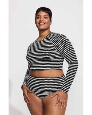 Lands' End Plus Size Crochet Long Sleeve Bikini Top And High Waisted Bottoms Swimsuit Set - Gray