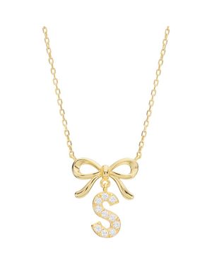ATHRA LUXE Cubic Zirconia Bow Initial Pendant Necklace - Metallic