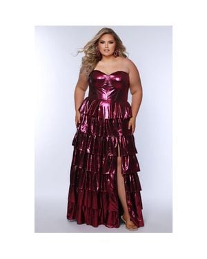 Sydney's Closet Strapless Sweetheart Neckline Tiered Plus Size Gown