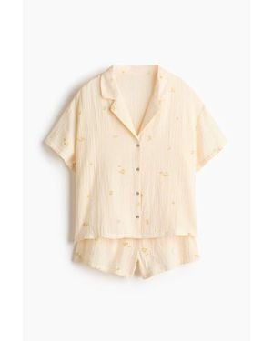 H&M Cotton Muslin Pajamas - Natural