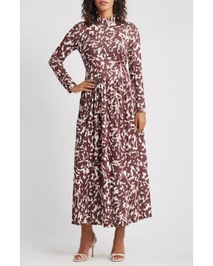 Parker Printed Mock Neck Long Sleeve Maxi Dress - White