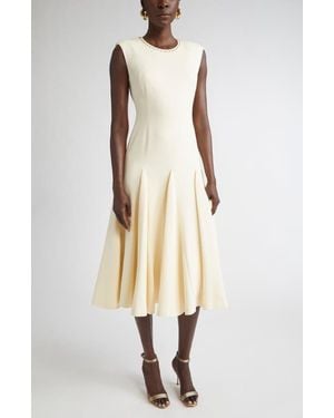 St. John Stud Embellished Sleeveless Stretch Cady Midi Dress - White