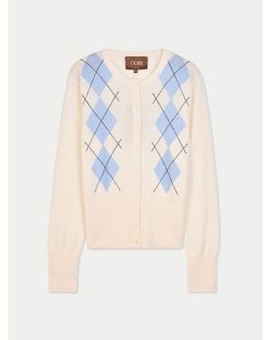 Gobi Cashmere Cashmere Argyle Cardigan - White