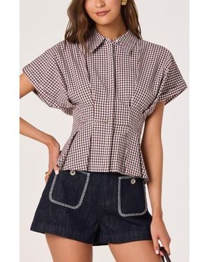 Astr Beck Gingham Cotton Peplum Top - Gray
