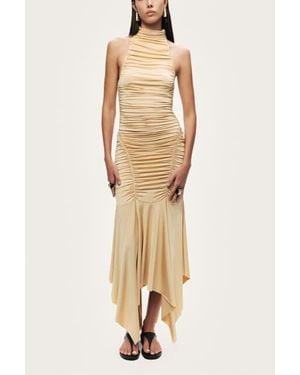Nocturne Ruched Halter Midi Dress - Natural