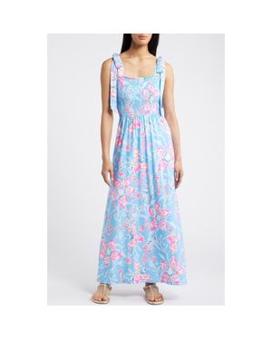Lilly Pulitzer Kailua Floral Smocked Tie Shoulder Maxi Sundress - Blue