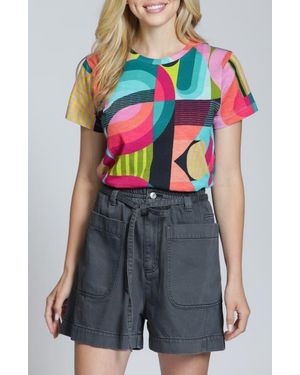 Apny Abstract Print Short Sleeve Cotton T-Shirt - Blue