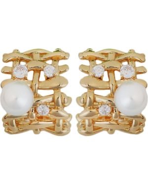 Panacea Crystal & Faux Pearl Hoop Earrings - Metallic