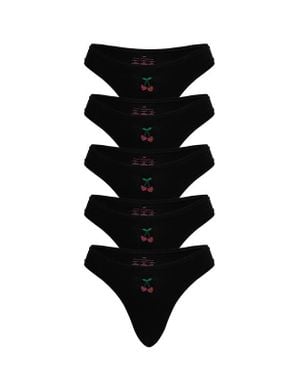 Cheeky Cherry 5-Pack Leakproof Everyday Liner Ultra Smooth Dipped Thong - Black