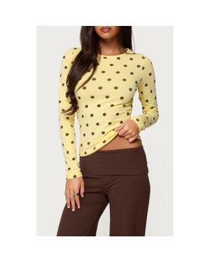 Edikted Maricelle Polka Dot Long Sleeve Stretch Cotton Top - Yellow