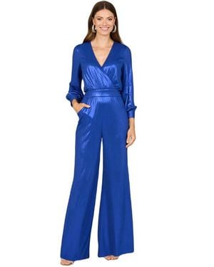 LARA New York Metallic Shimmer Jumpsuit With Pockets - Blue
