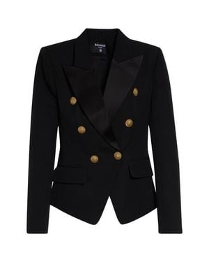 Balmain Double Breasted Grain De Poudre Wool Blazer - Black