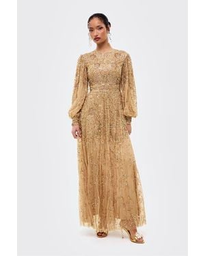 MARYISA Modest Embellished Sequins A Line Maxi Dress - Natural