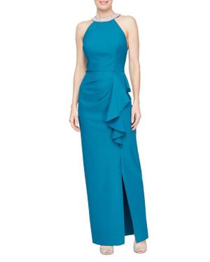 Alex Evenings Embellished Ruffled Gown - Blue