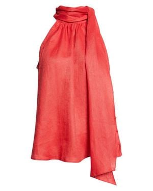 Reiss Andi Sleeveless Linen Mock Neck Top - Red