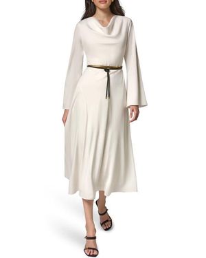 Donna Karan Bell Sleeve Satin Midi Dress - Natural