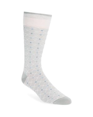 Bugatchi Diamond Grid Mercerized Cotton Blend Dress Socks - Gray