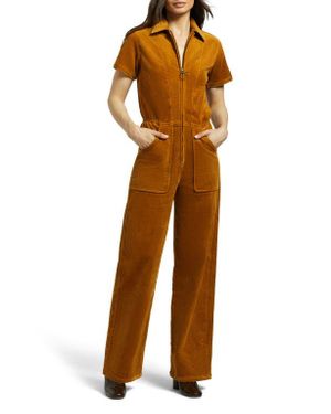 Brixton Stretch Cotton Corduroy Utility Jumpsuit - Orange