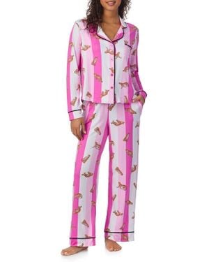 Room Service Pjs Print Long Sleeve Long Pajamas - Red