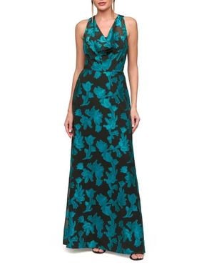 JS Collections Melba Cowl Neck Chiffon Gown - Green